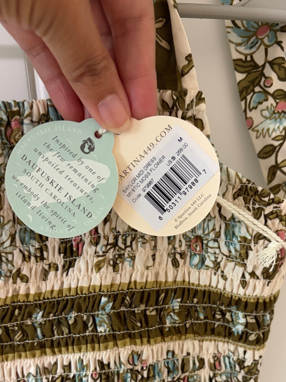 Spartina 449 Olive, Cream & Blue Floral Maxi Dress - Picture 2 of 6